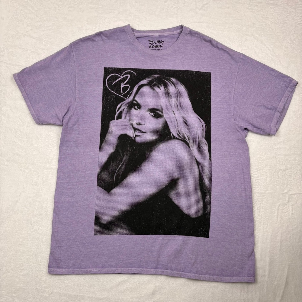 Britney Spears Graphic T-Shirt XL Purple Heather Cotton Portrait Pop Icon Tee